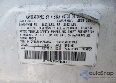 2013 Infiniti G37X из США, поврежденный, VIN JN1CV6AR4DM764157